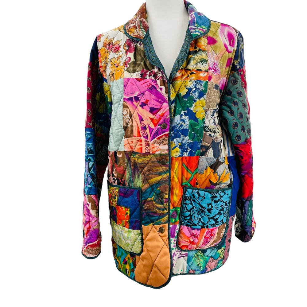 220 Hickory Silk Patchwork Multicolor Quilted Reversible Jacket Women Sz M - Picture 3 of 15